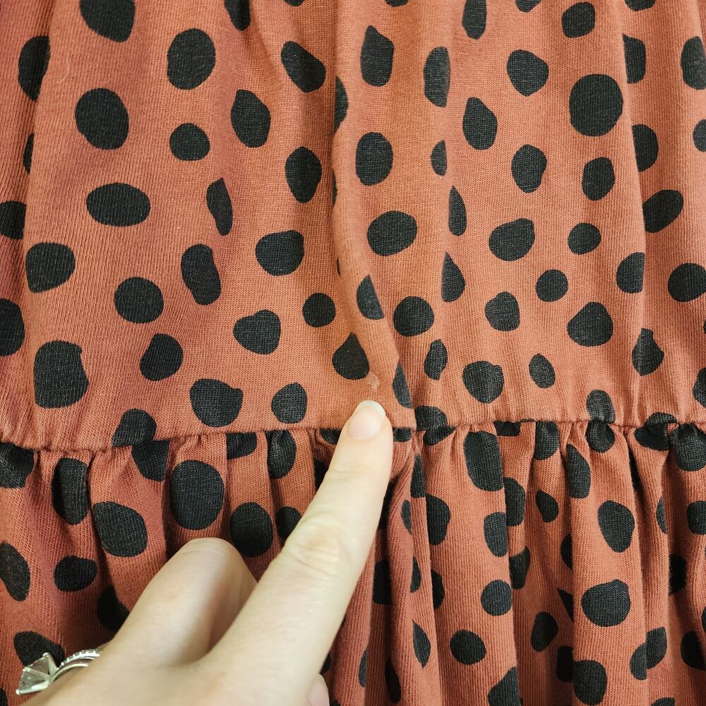 Hanna Andersson Girls Animal Print‎ Polka Dot Tiered Dress Size 6-7 Rust Brown - Picture 3 of 10